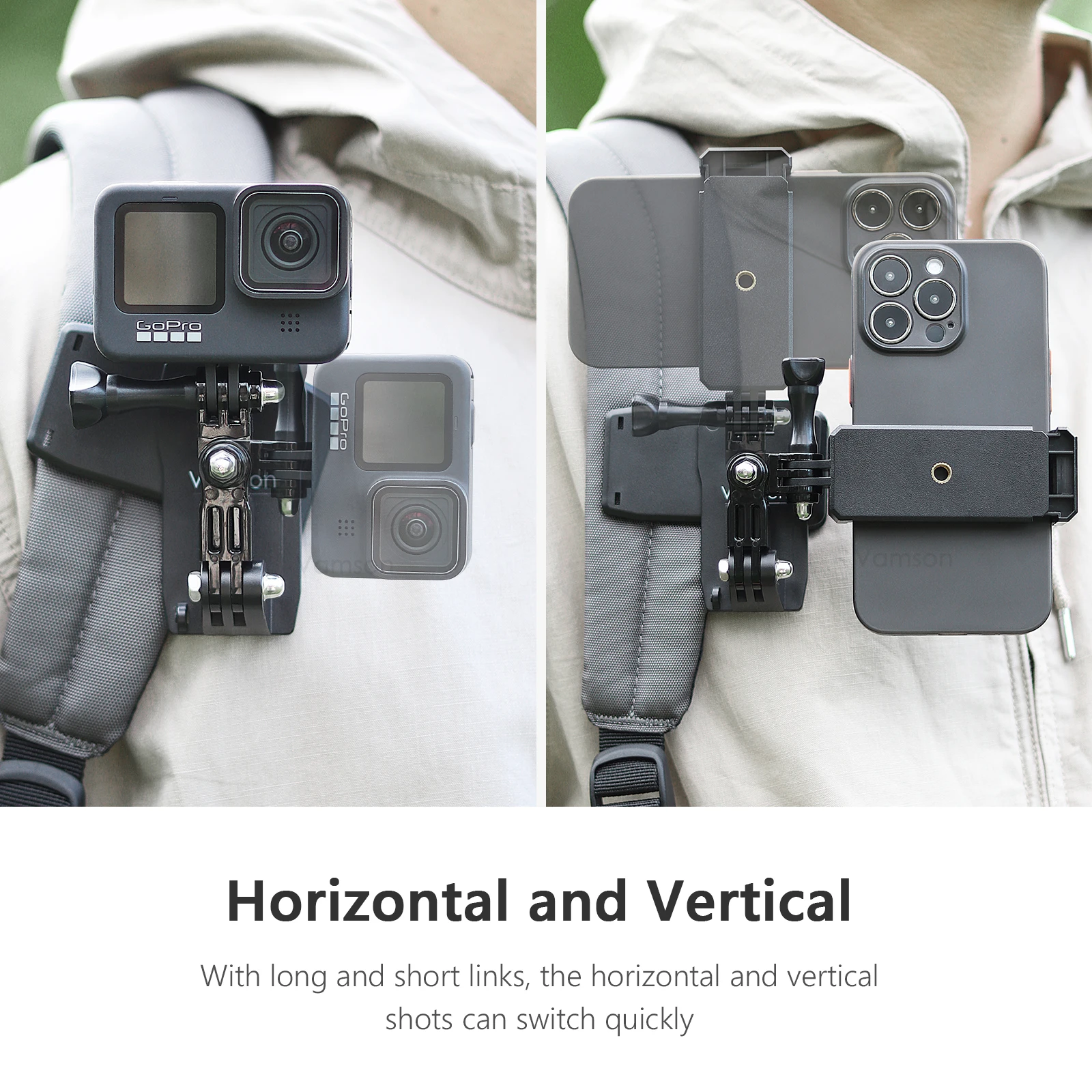 Supporto Universale Per Action Cam Su Zaino: Rotazione 360° Per GoPro, DJI, Insta360 - Clip Regolabile Per Cinghie Fino A 75mm