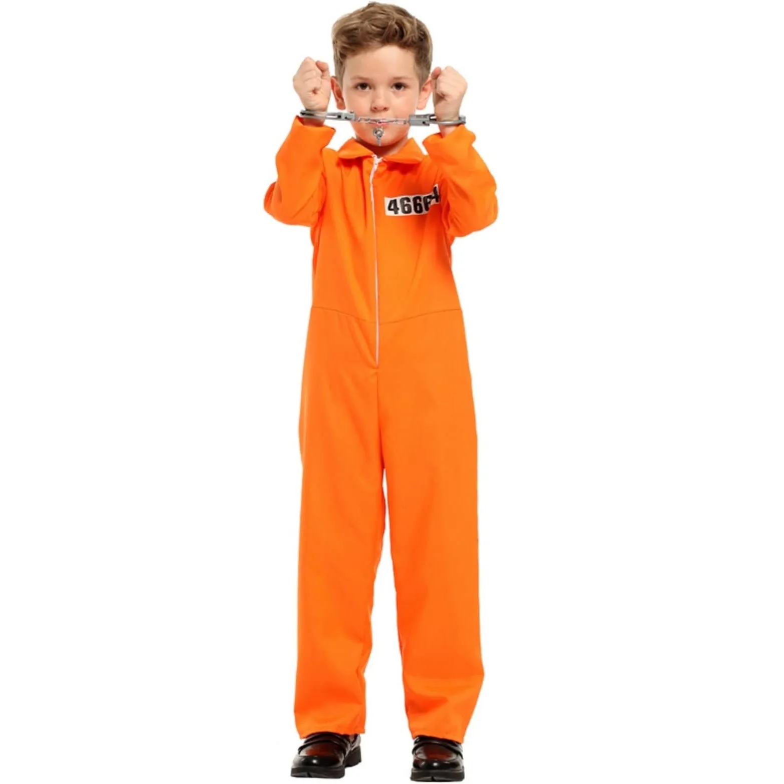 Prisoner Costume Kids,Orange Prisoner Jumpsuit with Handcuffs,Jailbird Inmate Prison Uniform