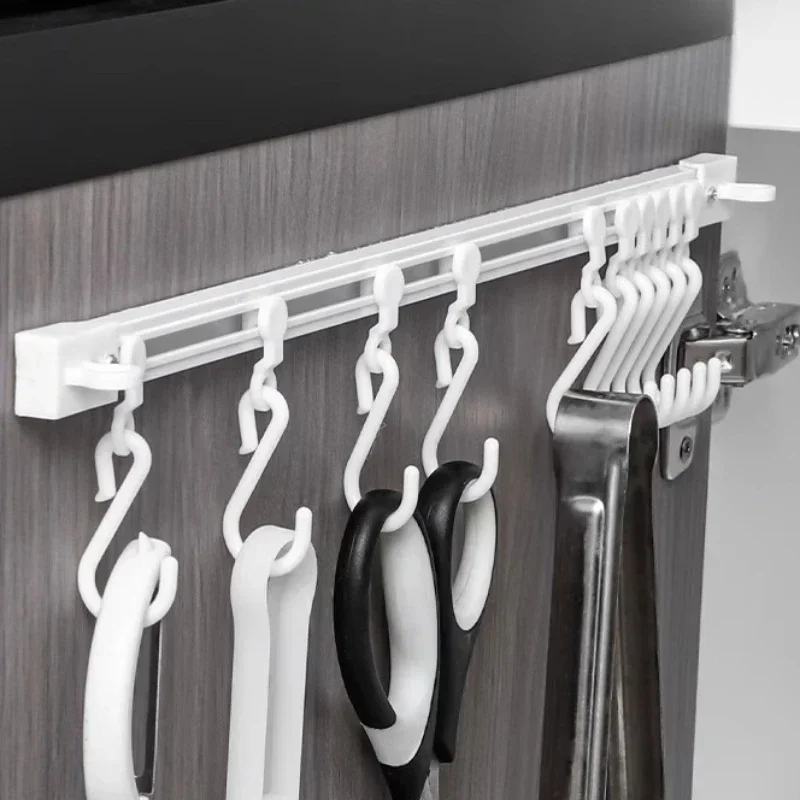 Self Adhesive Kitchen Bathroom Sliding Track Wall Hanging Hook Multifunctional S-shaped Hook Cabinet Hook Punch-free Hanger