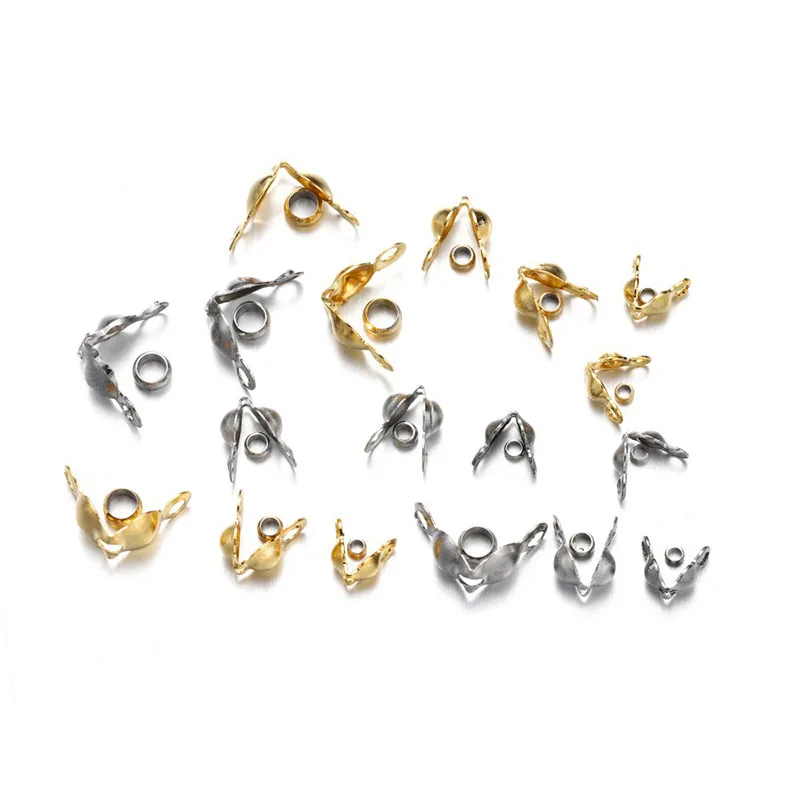 

50pcs Stainless Steel Gold Plated Connector Clasp Crimp End Beads For Bracelet Necklace Chains DIY Jewelry Making