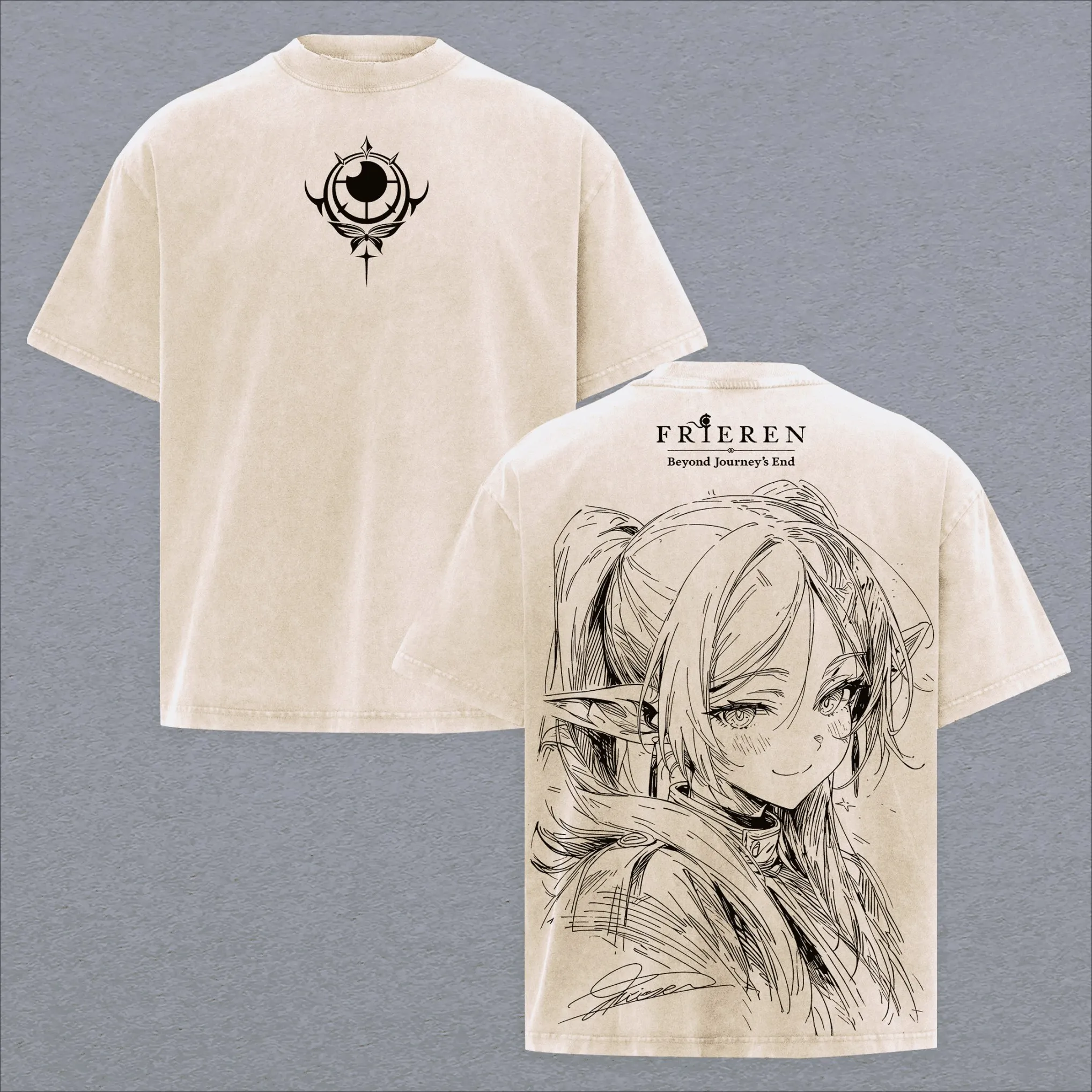Vintage Washed Anime Frieren Graphic Men's Oversized Cotton T-Shirt - Summer Casual Short Sleeve Tee