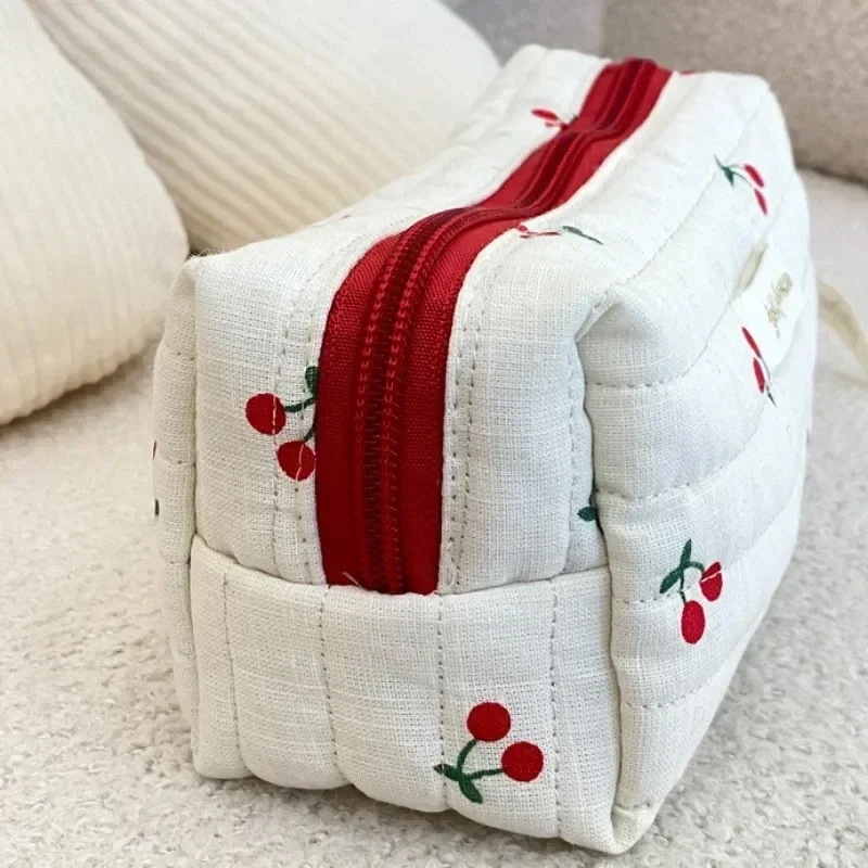 Cherry pattern Cosmetic Bags for Women Travel Small Square Make Up Storge Handbag Cute Quilted Cotton pencil Cases cosmetic bag cosmetic storage bag makeup bag cosmetic case