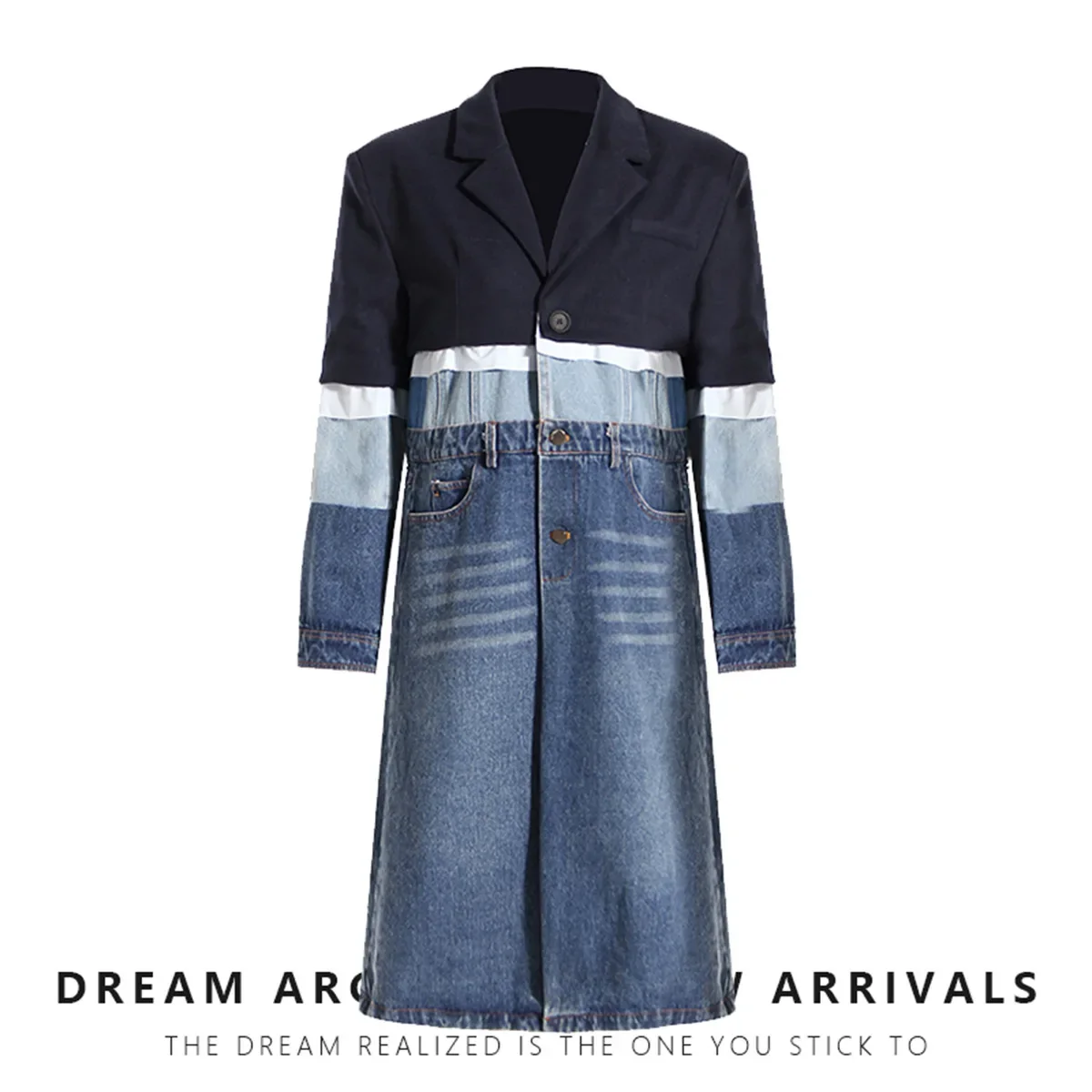 

Denim Formal Women Suit Splicing Color Female Business Work Wear Long Sleeve 1 Piece Blazer Jacket Spring Coat