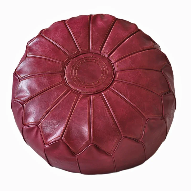 

58x36cm Moroccan Pu Leather Pouf Embroider Craft Hassock Ottoman Footstool Round Large Artificial Leather Unstuffed Cushion