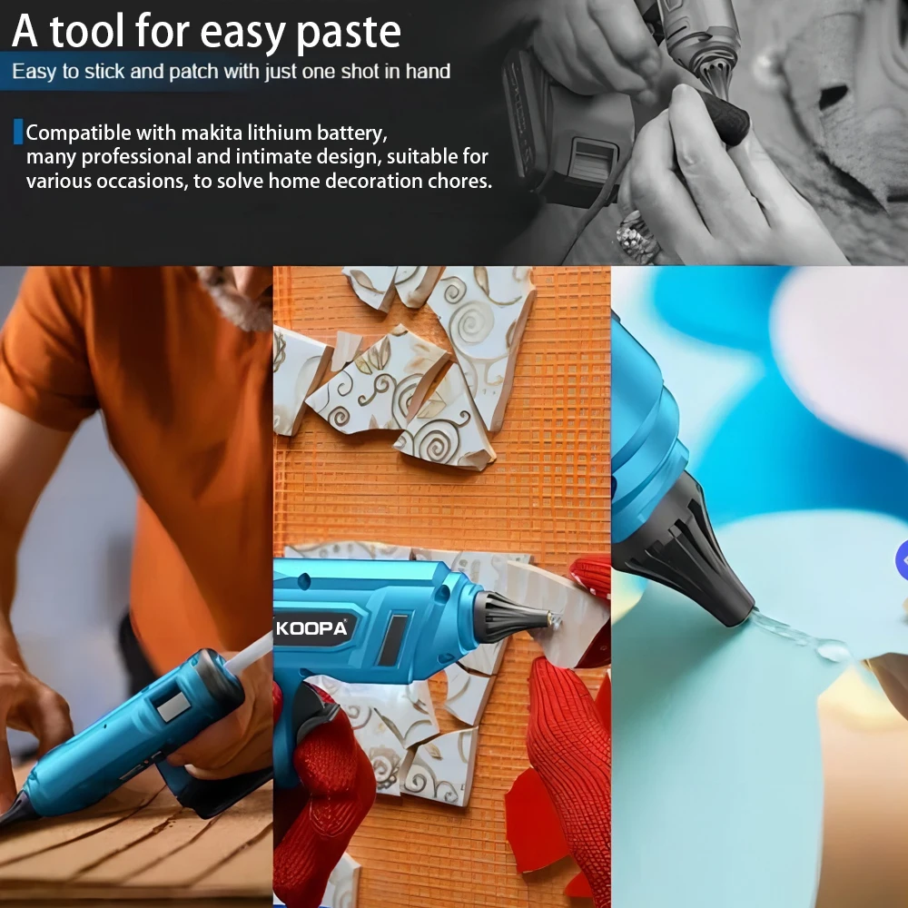 Koopa Fast Preheating Cordless Rechargeable Hot Glue Gun with 10Pcs Premium Glue Stick for 18V Makita Battery, for Art, Wood 4