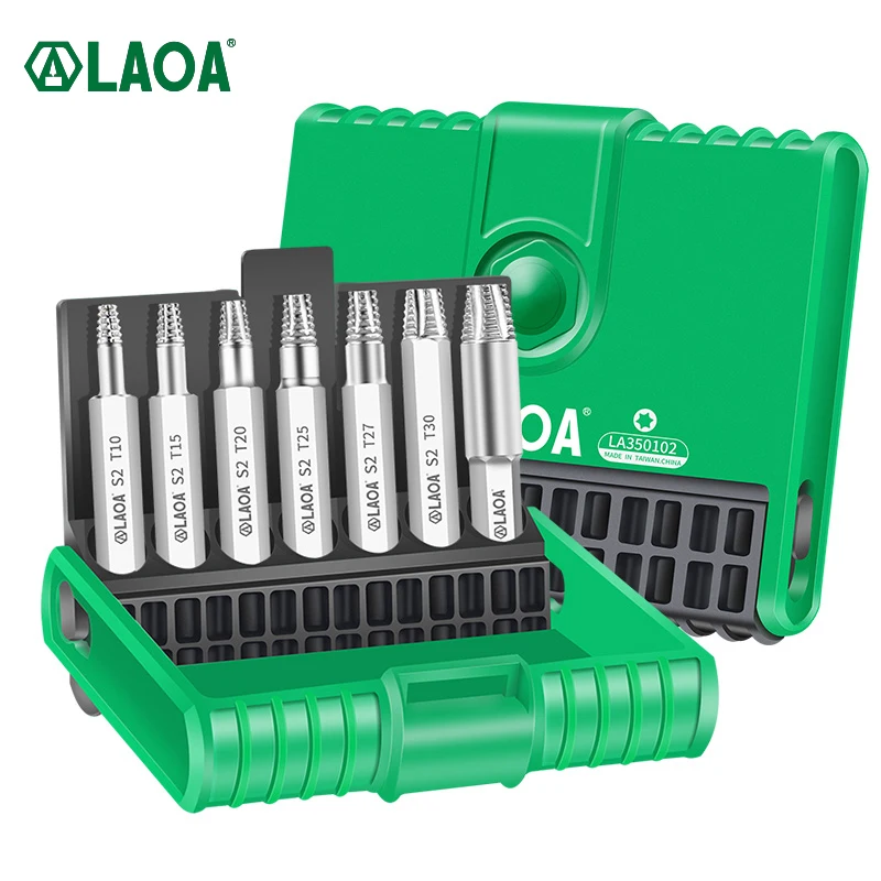 LAOA 7피스 손상된 나사 추출기 세트 비트 Torx 가이드, 깨진 빠른 추출..