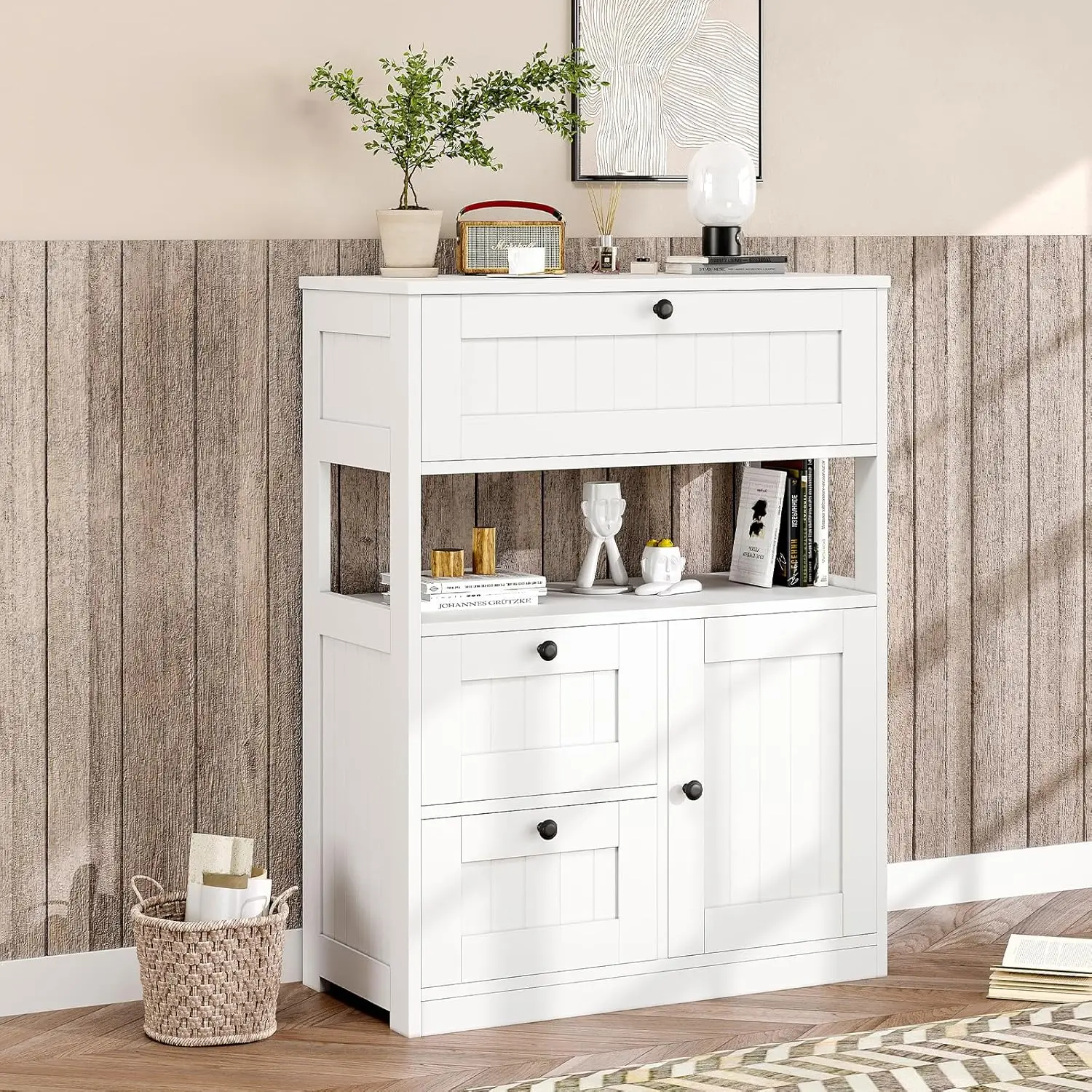 Bathroom Cabinet, Modern Bathroom Floor Storage Cabinet Organizer with 1 Door and 3 Drawers, Freestanding Cupboard