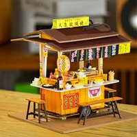 DIY Wooden Miniature Model Kit Japanese Yatai-Teppanyaki Street Store Doll Houses 3D Puzzle Dollhouse for Friends Birthday Gifts 1