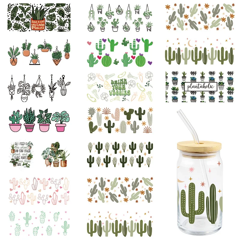 3D UV DTF Wrap Transfer Stickers Cactus Plants Design Waterproof Wrap For Bottles Cups Mugs DIY Decal