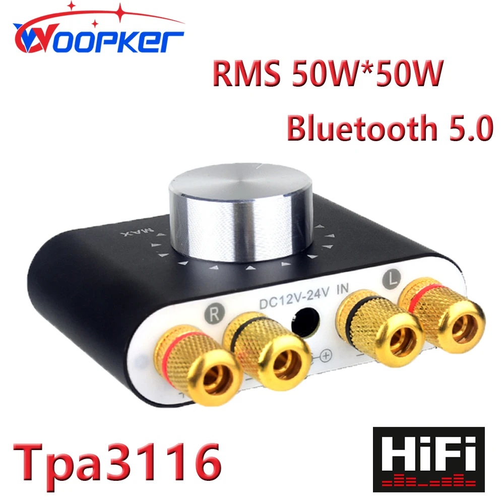 

Woopker Mini Amplifier TPA3116 Bluetooth 5.0 Hifi Stereo Audio Receiver Power Amp 50W+50W Car Sound Amplifiers Digital Amplifier