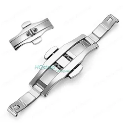 Premium Stainless Steel Double Press Folding Butterfly Clasp Watch Band Buckles - 6mm x19mm (Silver)