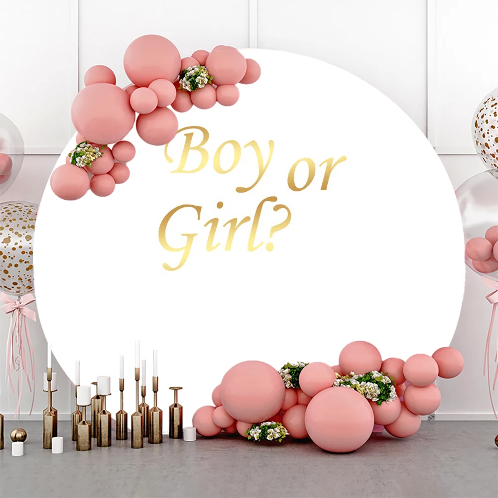 Photo Backdrop Newborn Gender Reveal Party Boy Or Girl Baby Shower Round Balloon Circle