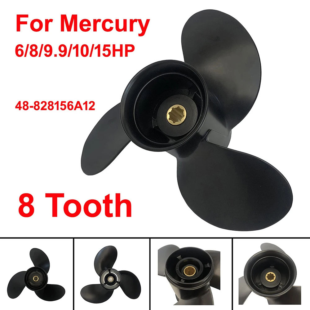 Outboard Engine Parts 9x9 Aluminum Propeller 8 Tooth Spline 48-828156A12 For Mercury Outboard Motor 6HP-15HP