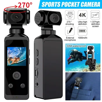 4K Action Camera Pocket Wifi Mini Sports Camera  270° Rotatable Sports Photo Video Vlog Recorder with Microphone Waterproof Case 1
