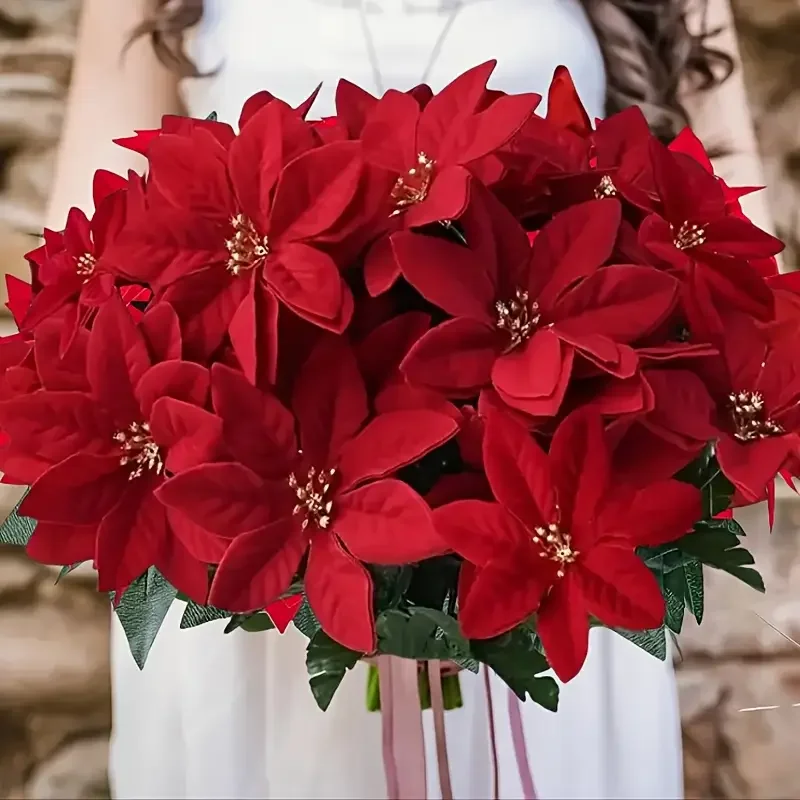 1-5 Bundles Artificial Christmas Flower Red Poinsettia Bouquets for Christmas Home Garden Table Vase Decoration Wedding Flowers