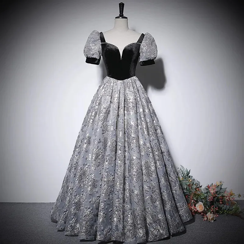 

Женское вечернее платье с V-образным вырезом, длинная трапециевидная юбка с коротким рукавом, украшенная бусинами, M252, для весны и лета