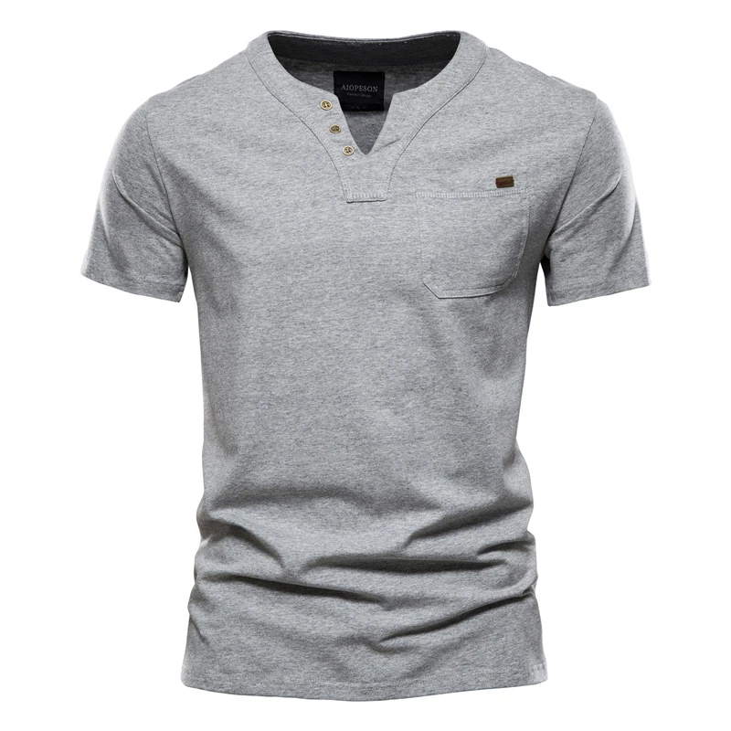 2021 Summer Top Quality Cotton T Shirt Men Solid Color Design V-neck T-shirt Casual Classic Men's Clothing Tops Tee Shirt Men