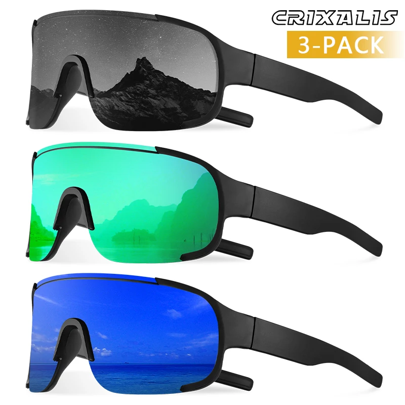 CRIXALIS 3PCS Outdoor Sport Sonnenbrillen für Männer Frauen Übergroße Spiegel Radfahren Sonnenbrille Brille Weibliche Skifahren Shades UV400