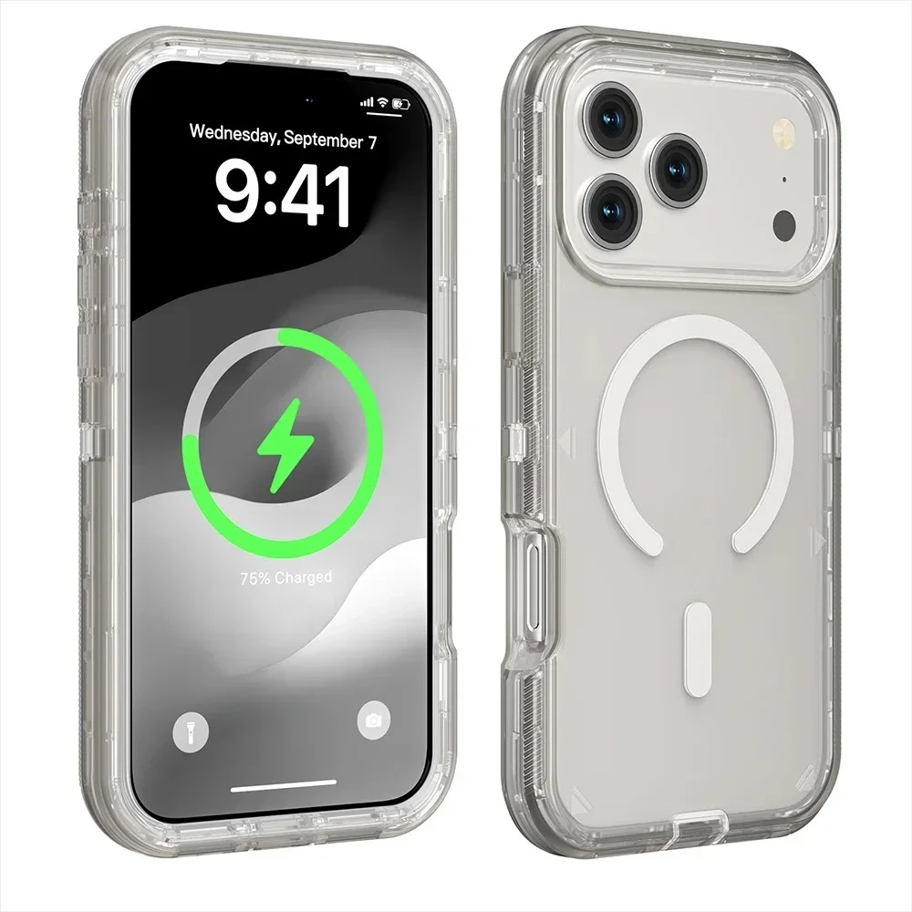 Rugged Otther Box Armor Magnetic Wireless Charging Clear Shockproof Case