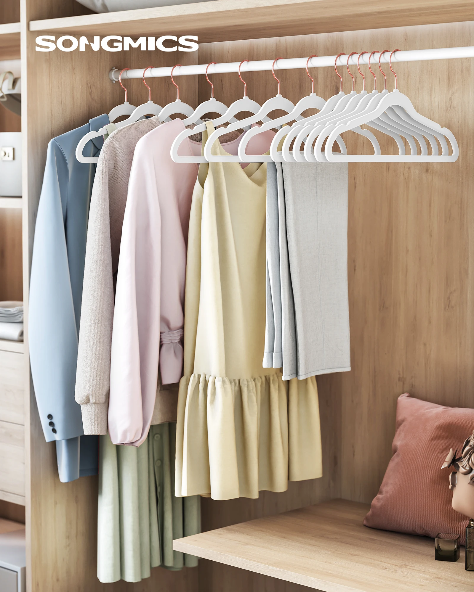 SONGMICSHOME Velvet Hangers 50 Pack, Non-Slip Hangers with Rose Gold-Colored Swivel Hooks, Slim Space-Saving Hangers 2