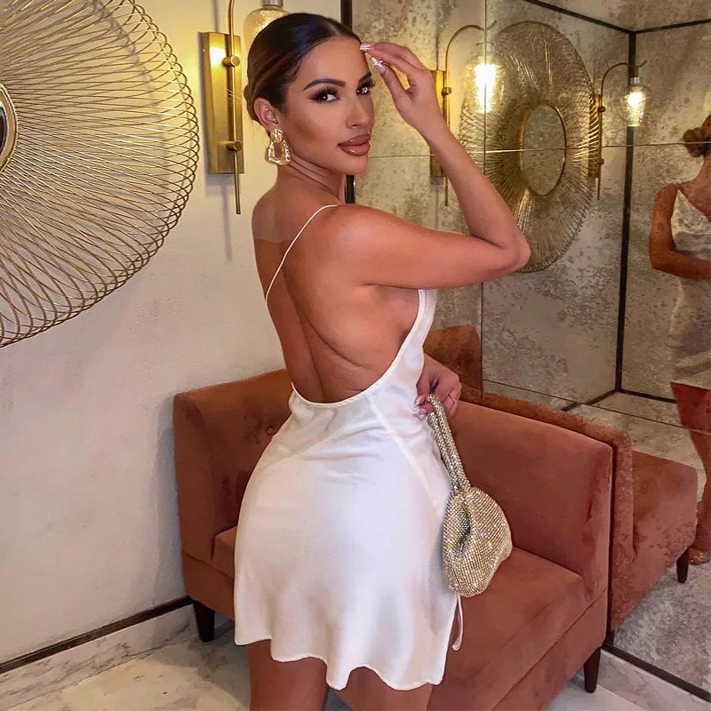 Inwoman Fall Cami Strapless White Short Dress Women 2021 Backless Sexy Party Mini Dress Ladies Club Sleeveless Bodycon Dress slip dress