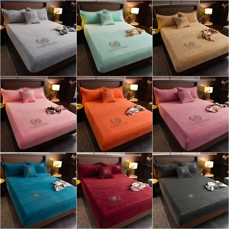 Thicken Velvet Bed Cover Elastic Bed Sheets Set Mattress Cover Soft Queen King Solid Color 90/150/x200 For Free Shipping 6