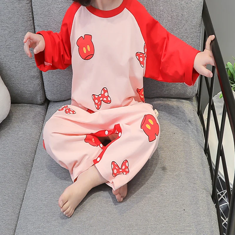 Children's Spring and Autumn Cartoon Satin Silk Sleeping Bag Comfortable Girl's One Piece Pajamas 1-6Y