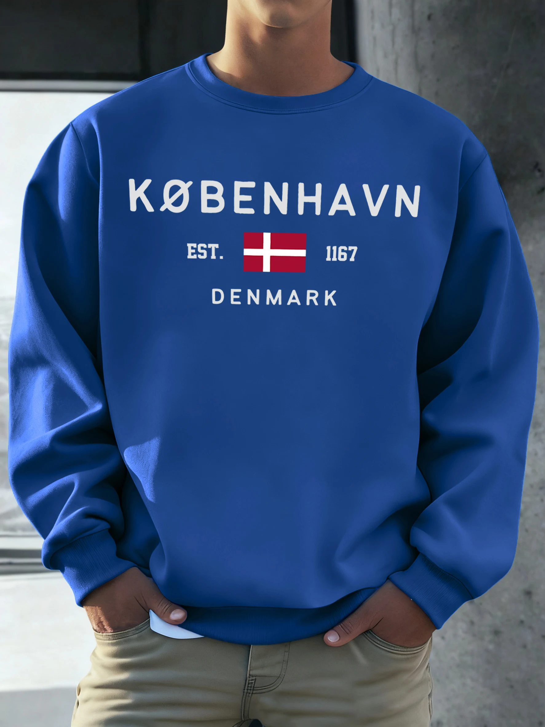 Kobenhavn Dänemark Flagge Gedruckt Sweatshirt Männer Fleece Mode Pullover Kreative Herbst Sportswear Unisex All-Match Oansatz Kleidung – Detail 12