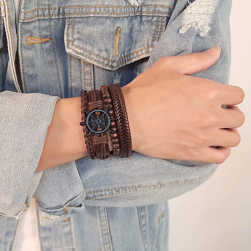 Retro Rotating Fish Bone Bead Bracelet Original Tribal Jewelry Men Surfer Cuff Braslet Length Adjustable Bangle beaded bracelet,stone bead bracelet