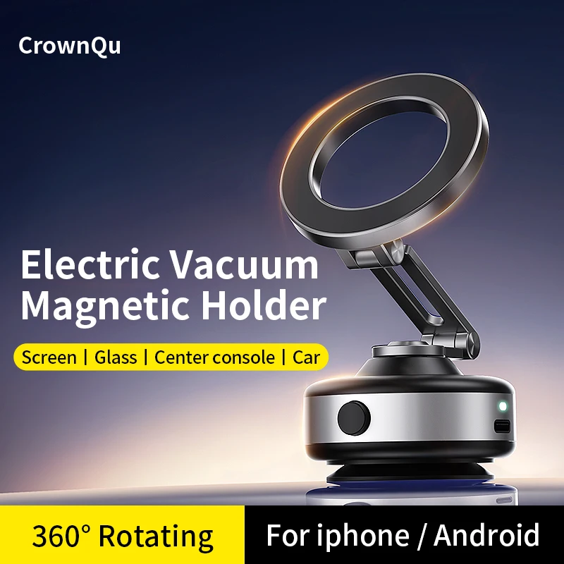 Electric Vacuum Suction Cup Car Phone Holder 360&deg; Rotation Strong Magnetic Foldable Stand for iphone 12-16 Pro Xiaomi Samsung phone holder