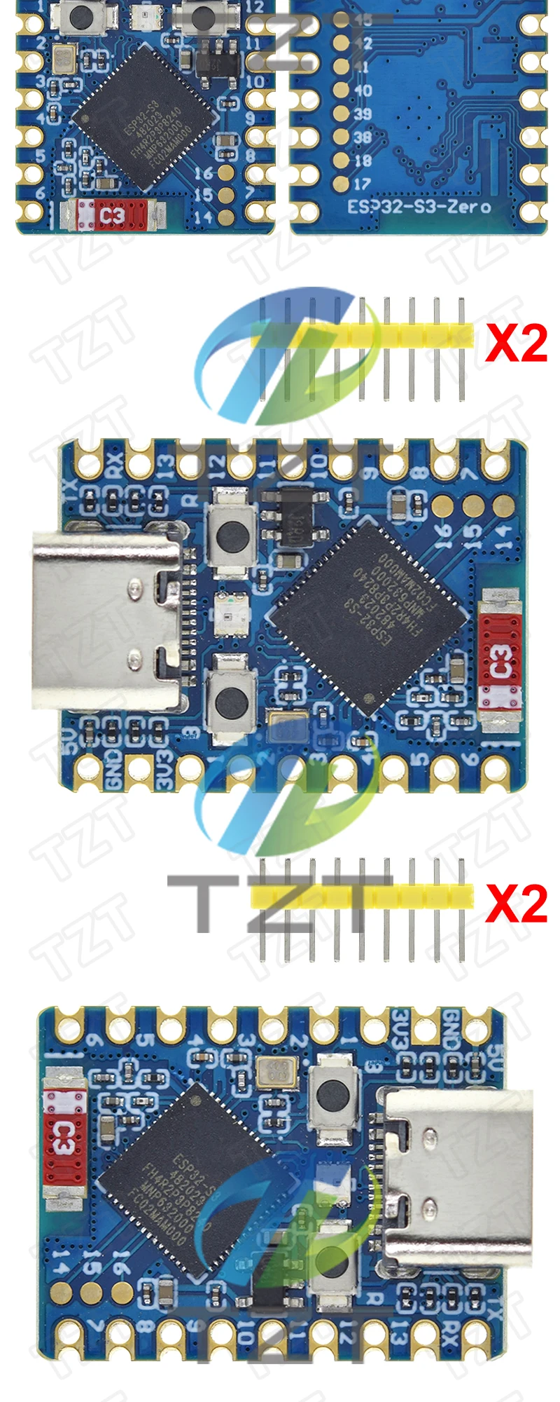 TZT 1/3 Stück ESP32-S3-Zero Mini-Entwicklungsboard WLAN Bluetooth Ultra-kompakte Größe ESP32 C3 S3 ESP 32 – Detail 5