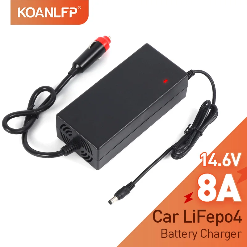 12V Car LiFePO4 Battery Charger 14.6V 8A Car Cigarette Lighter Charger 14.4V Lithium Iron Phosphate for 12/24V