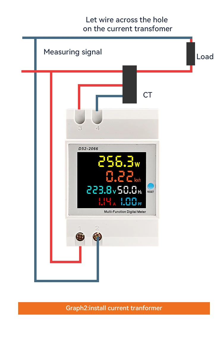 ETEC 6in1 Din Rail AC monitor 110V 220V 380V 100A Voltage Current Power Factor A