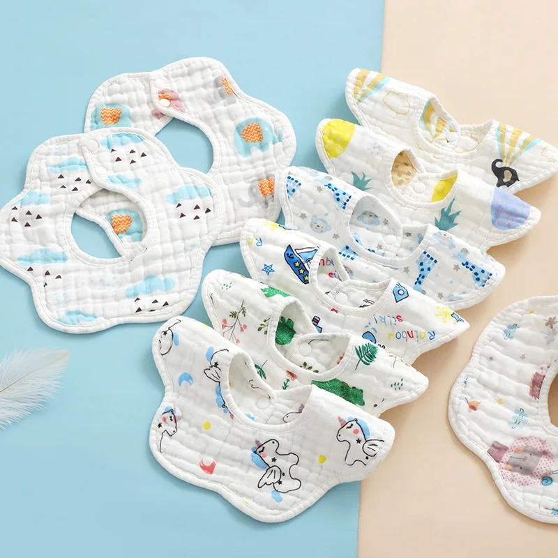 

5pcs Baby Petal Bibs 8 Layer Baby Bibs 360 Degree Rotating Pure Cotton Printed Saliva Towel for Toddle Boys Girls