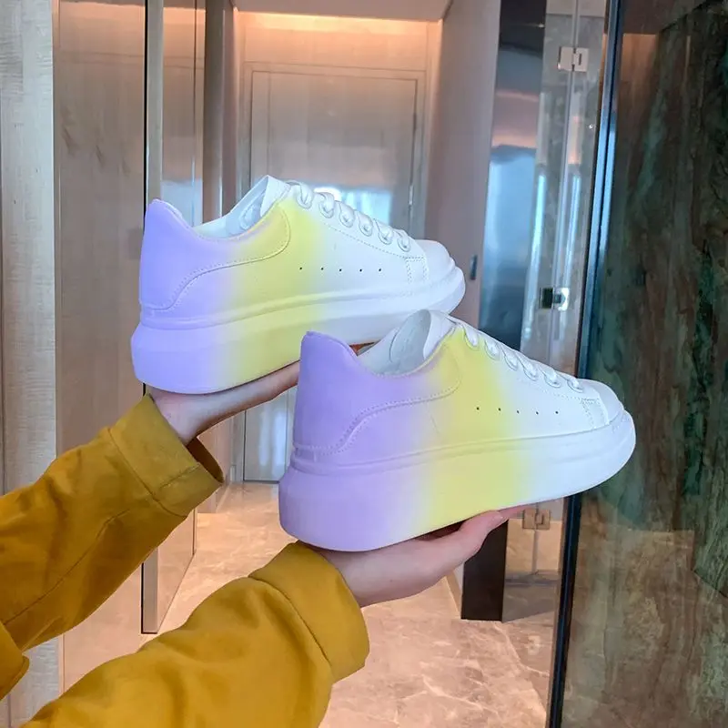 

Кроссовки женские на шнуровке, дышащие, градиентные, белые, Нескользящие, повседневная спортивная обувь, E828, 2024