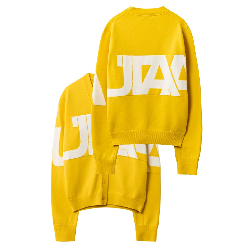 

«Качественное обновление! Качественная ткань, весенний женский синий вязаный кардиган с V-образным вырезом, новинка 2024 года, рубашка для гольфа, изысканная!"