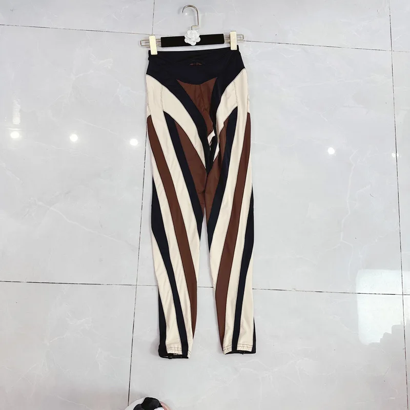 2024 Spring Autumn Elastic Waist Contrast Color Side Stripe Design Sense European American Street Tide Slimming Leggings Women