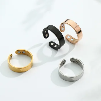 Nuovo anello magnetico per terapia con doppio anello biomagnetico in acciaio inossidabile Anello antirussamento Anello magnetico per gioielli da sposa per il controllo della salute dei grassi