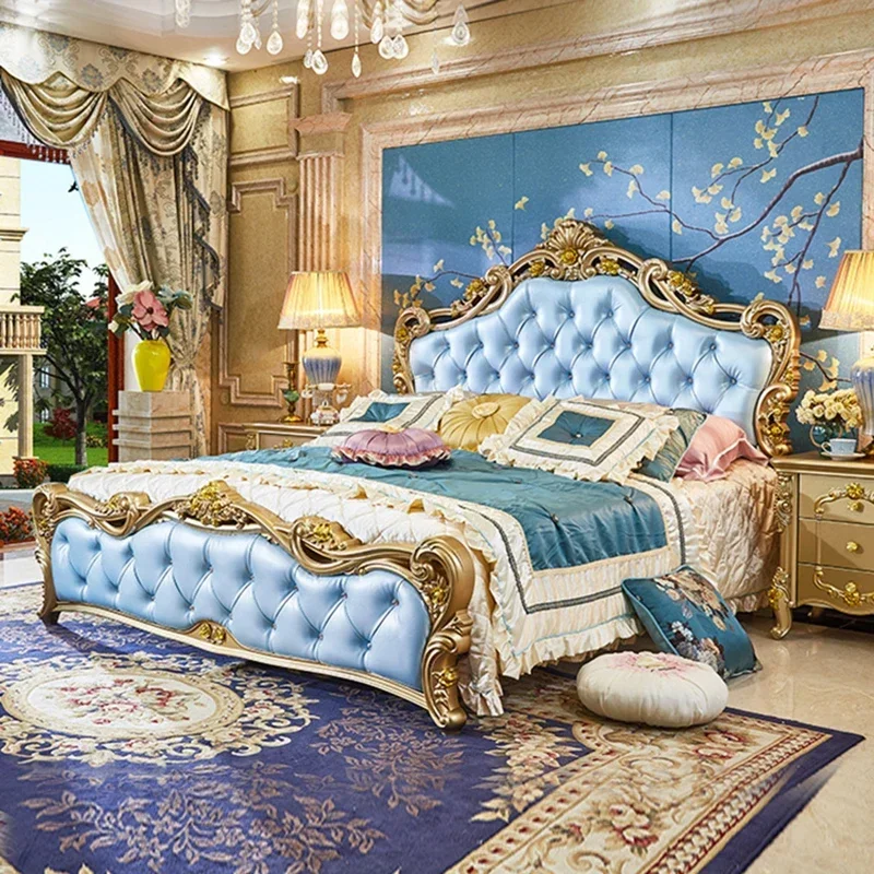 Large Princess Master Bedroom Set Double Villa High Luxury Human Bedroom Set Wooden Sleeping Letti
