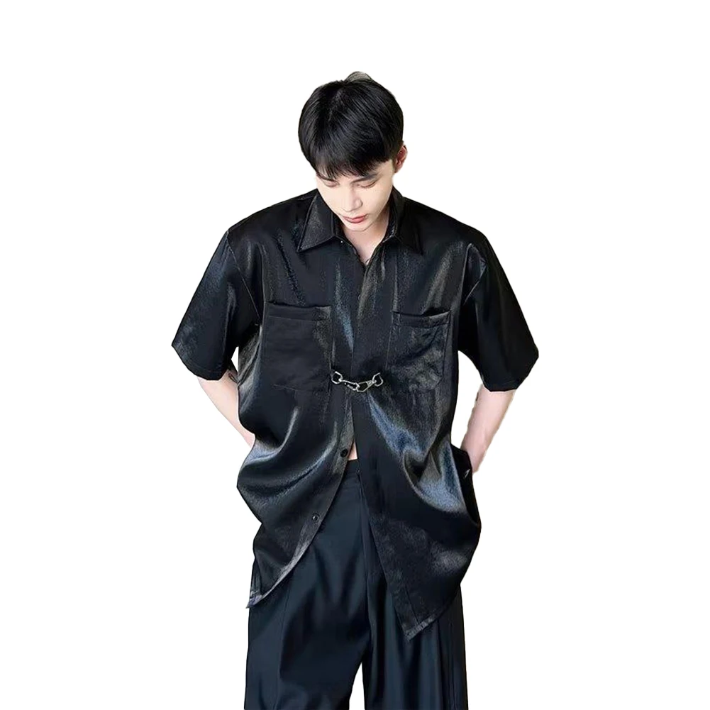 

Top Mens Shirt Pure Color Short Sleeve Soft Solid Baggy Breathable Brief Button Casual Classic Coat Comfortable