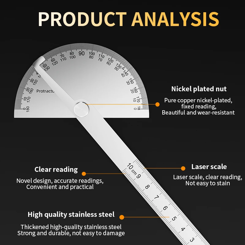 LUXIANZI Stainless Steel Protractor Angle Ruler 180 Degree Guage Woodworking Carpentry Tool Measuring Angle Meter Goniometer 2