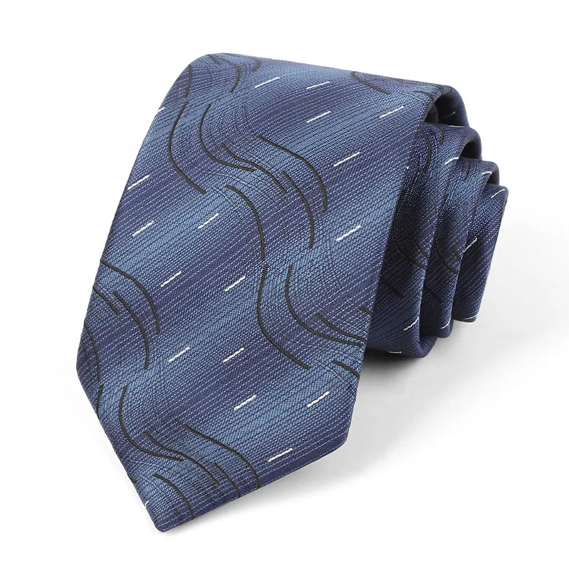 Neue gestreifte Krawatte, 8 cm, luxuriös, kariert, Blau, Marineblau, Braun, Polyester, Krawatte für Herren, formelle Business-Hochzeit, Party-Krawatten – Detail 7