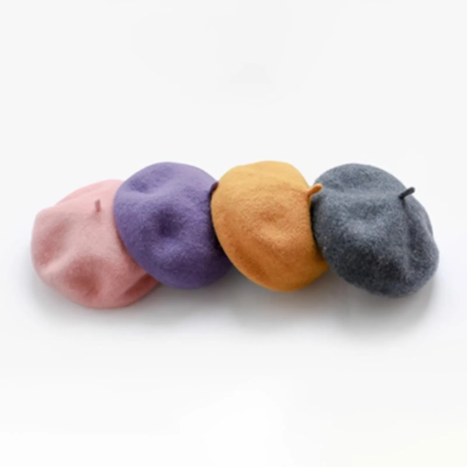 Kids Vintage Warm Hats Autumn And Winter Vintage Solid Color Warm Beret Pumpkin Hat Plush Woolen Beret
