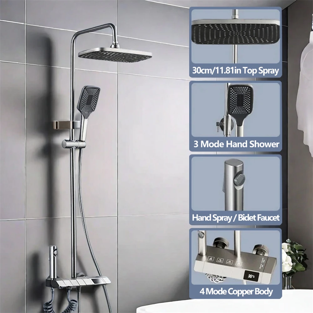 1 Piece Bathroom Wall Mounted Shower Set Multifunctional Practical Shower Kit Four Outlet Adjustable Water Pressure Temperature 6