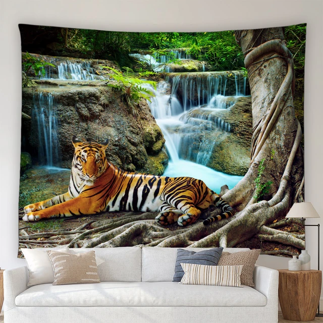 Feelyou Tapeçaria de parede de tigre para meninos e crianças com estampa de  animal 3D, tapeçaria de parede de borboleta, tigre, tapeçaria de parede  floral para quarto, sala de estar elegante, média