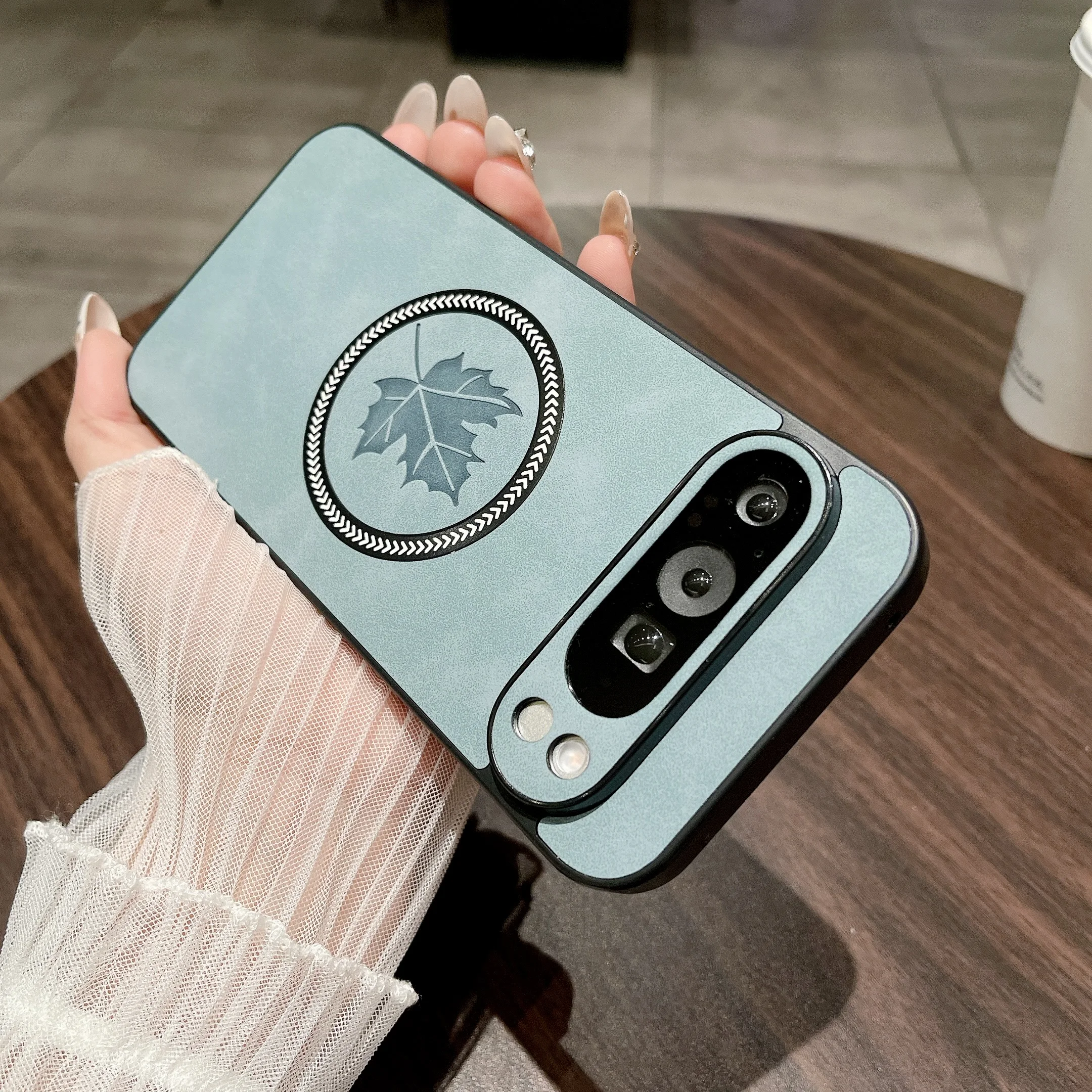 Luxury Leather Maple Leaf Phone Case with Magnetic Wireless Charging Capability