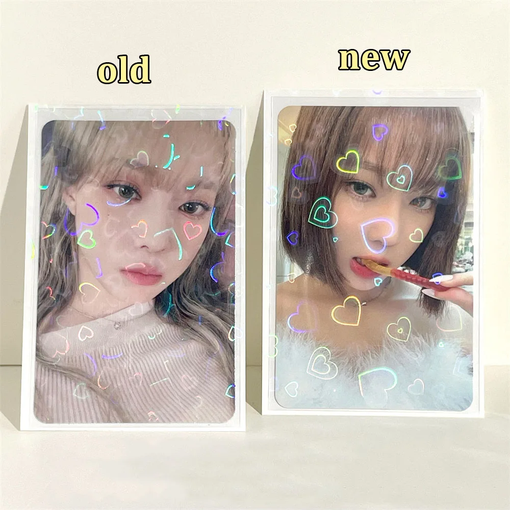 50pcs/lot 61*91mm Card Sleeves Heart Love Laser Flashing Photocard Protector Holographic Foil Protective Films for Idol Photo