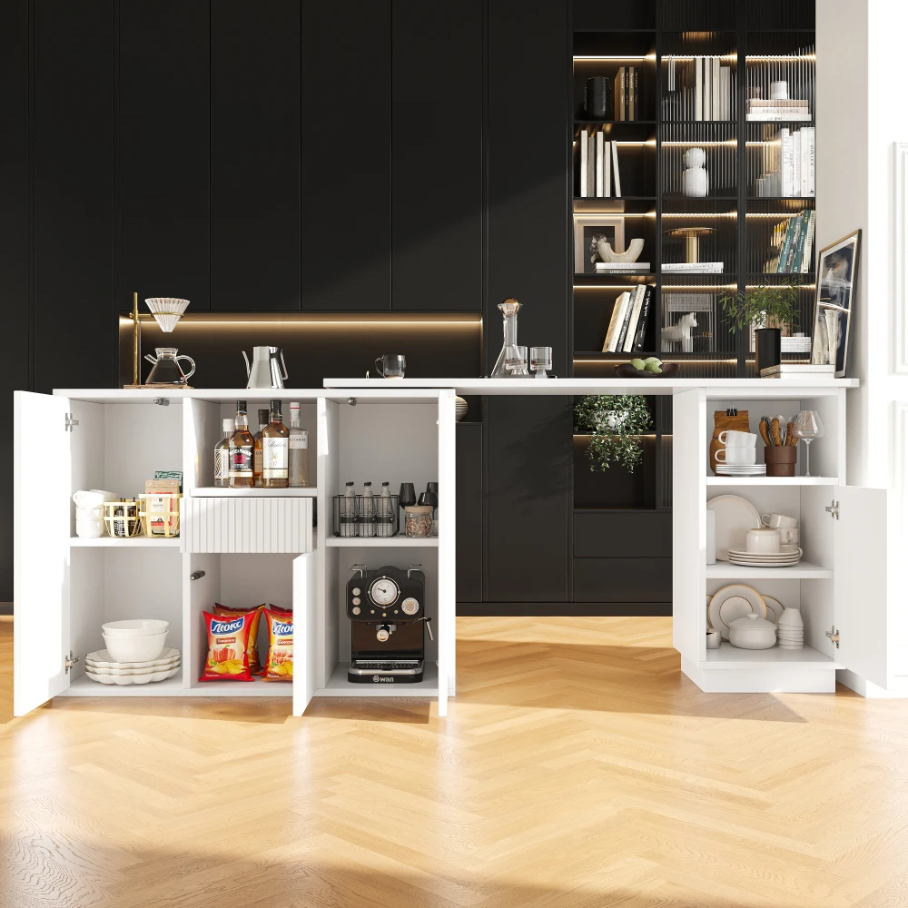 360 ° Drehbarer Bartisch (Hauptrap 210 x 30 x 100,9 cm), mit offenem Stauraum und Marmor-Arbeitsplatte, multifunktionale Aufbewahrungsinsel – Detail 16