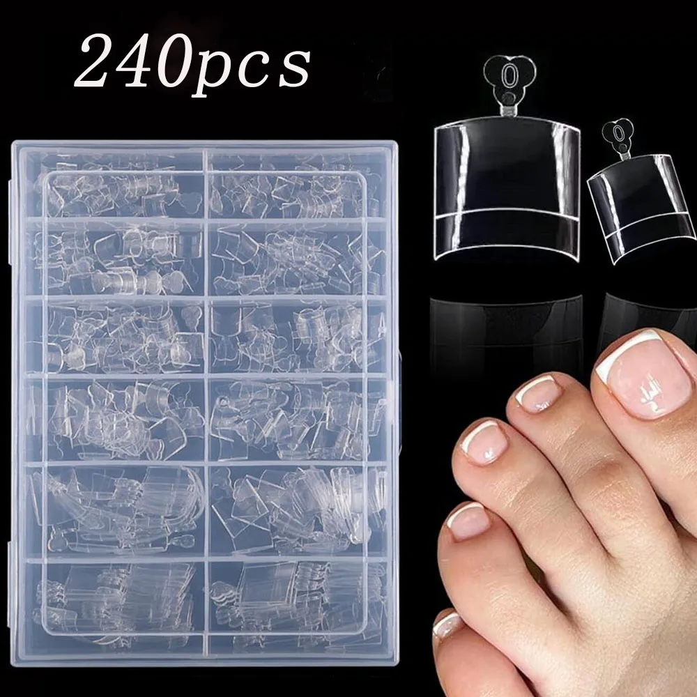 100/120/240Pcs 프랑스어 짧은 사각형 발톱 팁 박스형 투명/천연 아크릴 발..