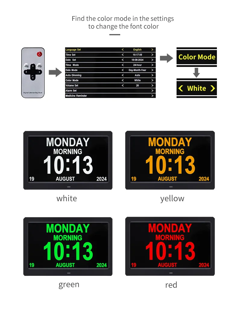 Description Picture 5 of item10.1/7.1 Inch Digital Photo Frame LED Calendar Clock Multi-Languages to display Medicine Time Reminder Alarms for Elder Dementia